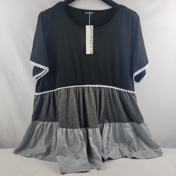 NWT Bloom Chic ruffle tiered colorblock loose fit top Size 14-16 - Picture 4 of 7
